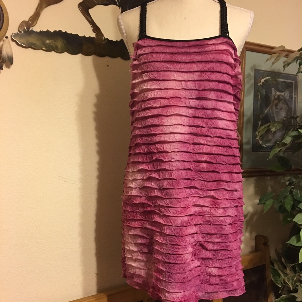 Leshop berry pink layered tunic top stretch NWT L